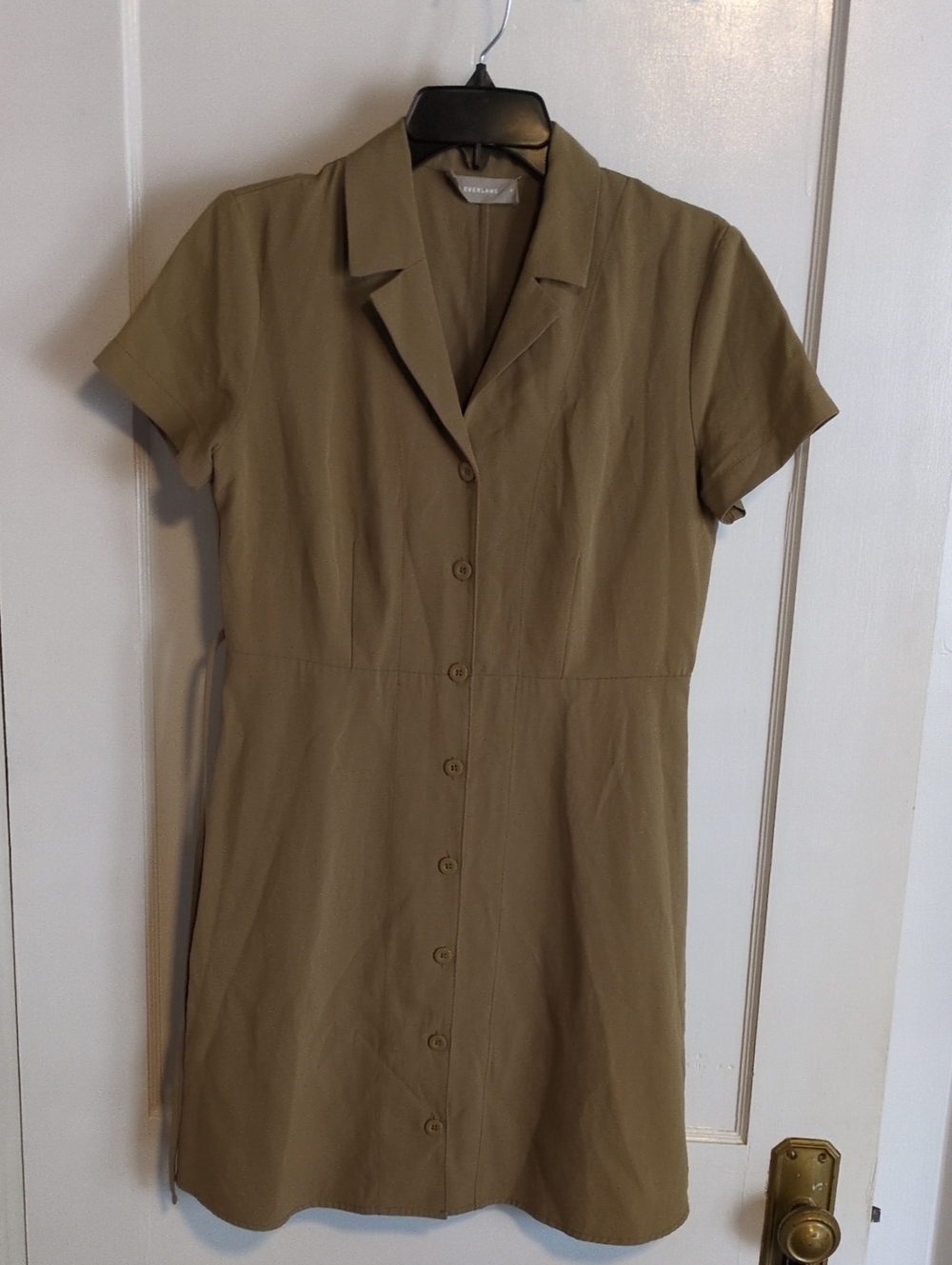 Everlane Olive Short-Sleeve Button-Front Shirt Dress